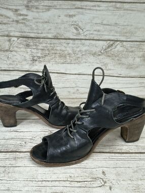 Fiorentino + Baker Black Leather Strappy Heeled Sandals Size 39